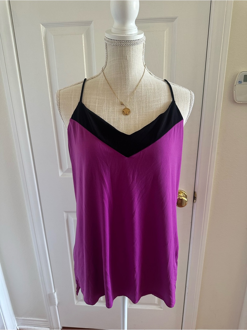 Worthington Magenta Slip Cami with Black V-Detail